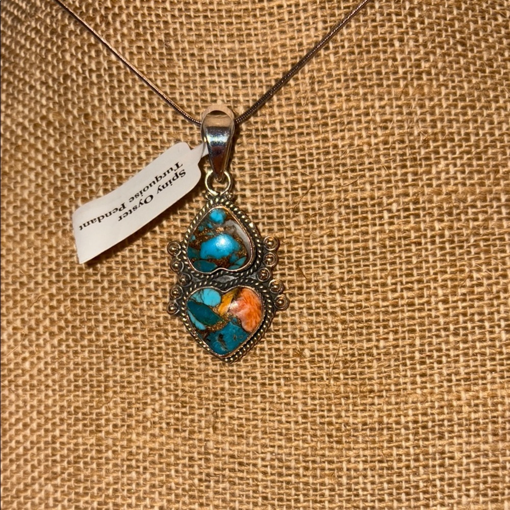 Turquoise and Orange Pendant Necklace